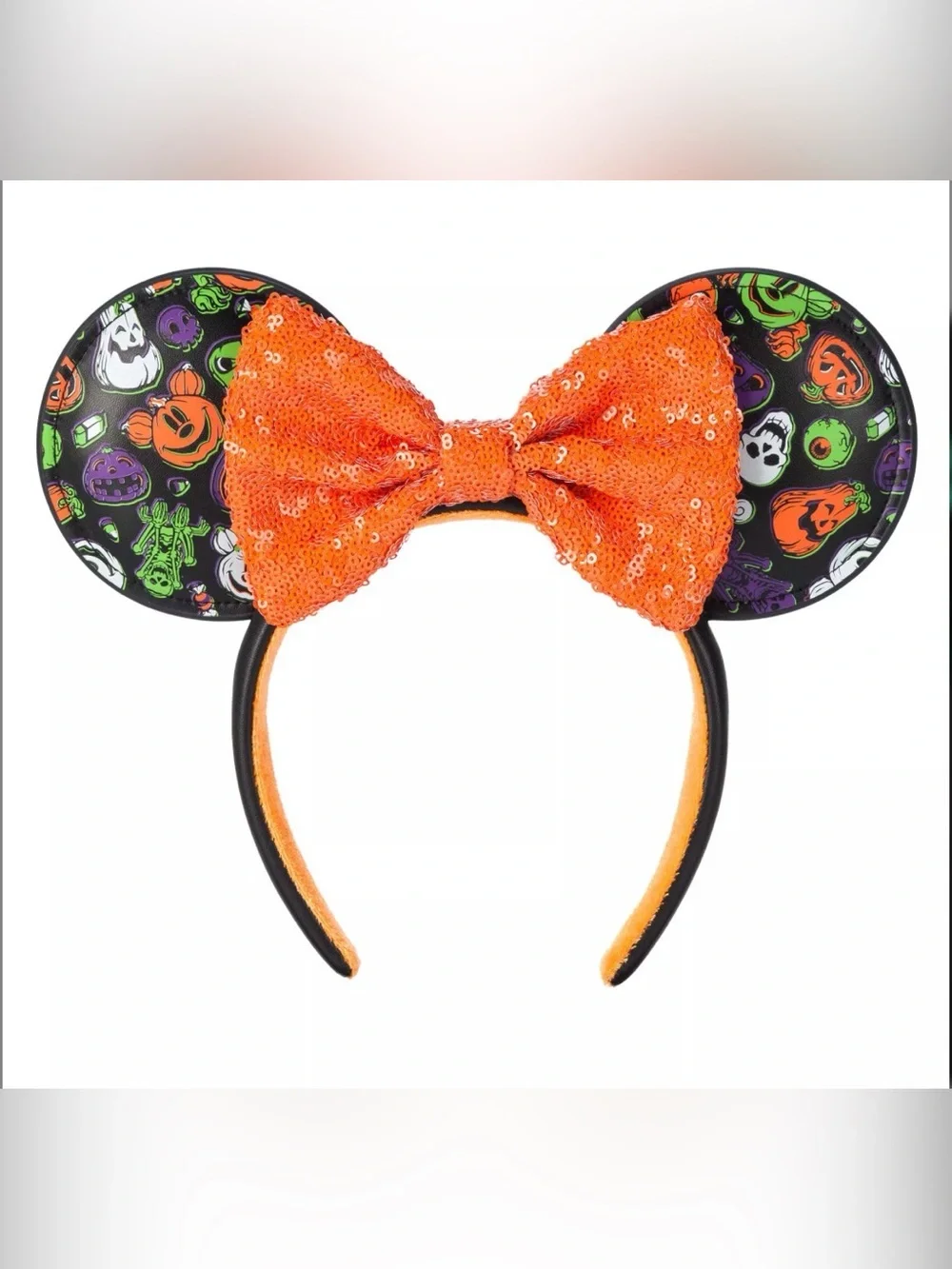 Glow-in-the-Dark Halloween Ears Headband with Sequin Bow